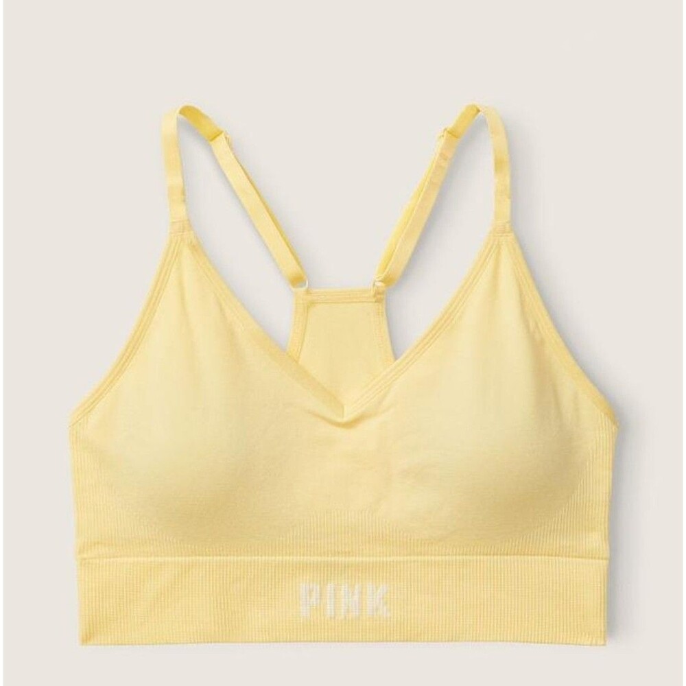 PINK Victoria's Secret Women's Sports Bra Large Yellow Seamless Wireless Logo